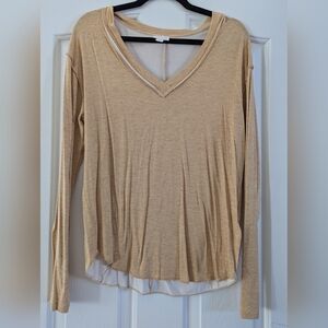 Lularoe Vicki Women's Tan V-Neck Long Sleeve Top
